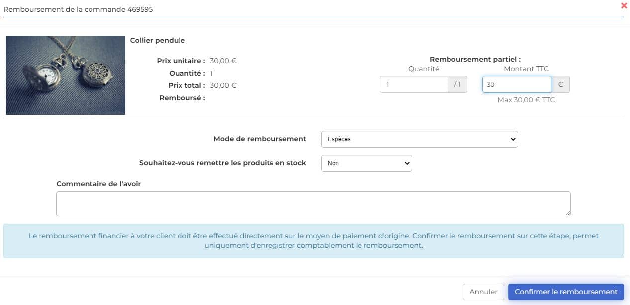Comment réaliser un remboursement et générer un avoir sur une