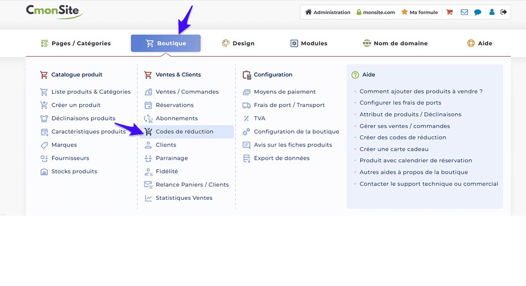 Page Codes de réduction