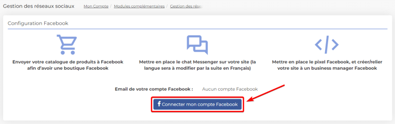 Capture d'écran du bouton de connexion à Facebook