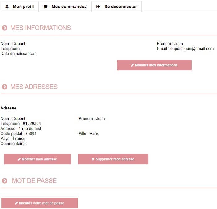 Gestion de votre compte client